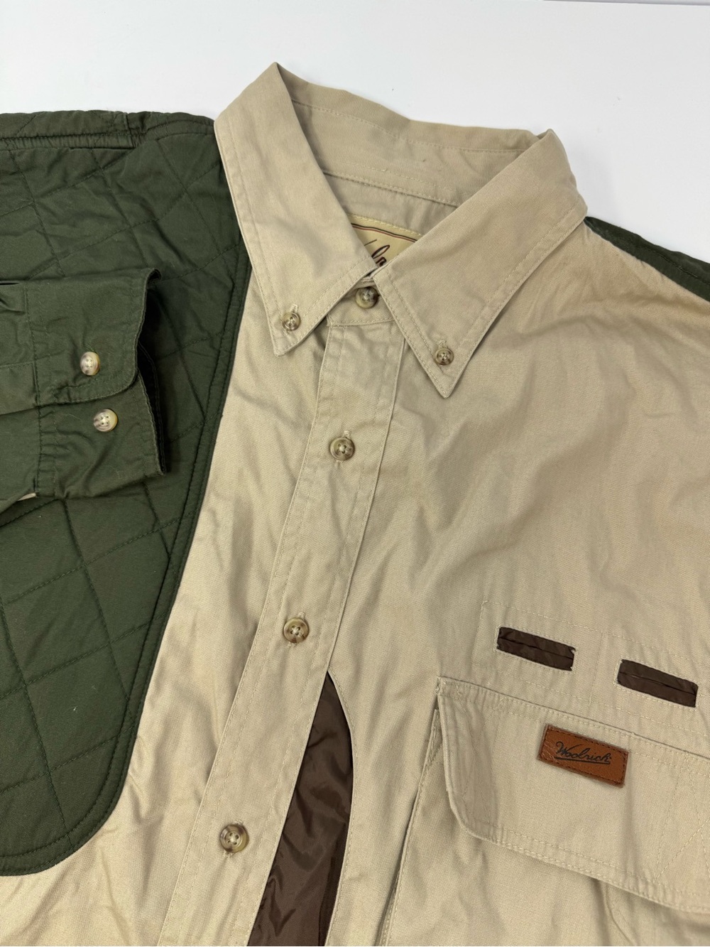 Woolrich Outdoor Guide Collection Khaki/Green Shooting Shirt Sz XL Padded N8